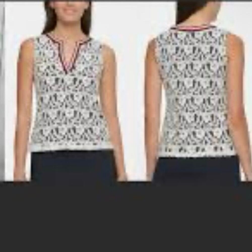 Tommy Hilfiger White Lace Overlay Sleeveless V Neck Summer Top XL New